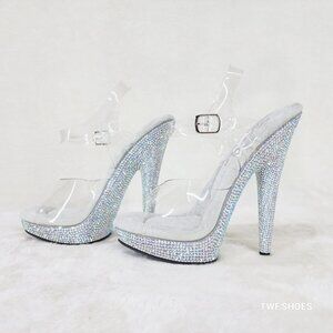 Size 14 Sultry Sexy 6" High Heel Rhinestone Platform Ankle Strap Stiletto Heels